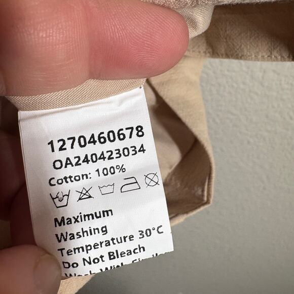 Commense Size XS Button Front Shirt Dress Tan Cotton Tie Waist Pockets Tie Back - Picture 9 of 9